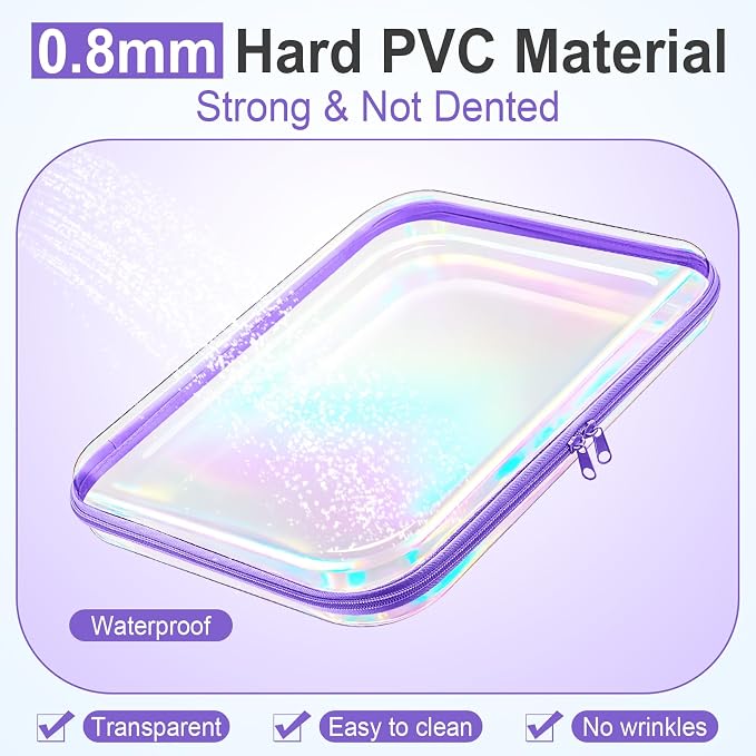 Sanwuta 6 Pcs Clear Hard Zipper Case Plastic Zipper Pouches Transparent Makeup Bag Pencil Case Pouches Toiletry Diaper Bag for Travel Toy Storage Organizer Bins(Holographic,13.78 x 11.81 x 2 Inch) - Image 4