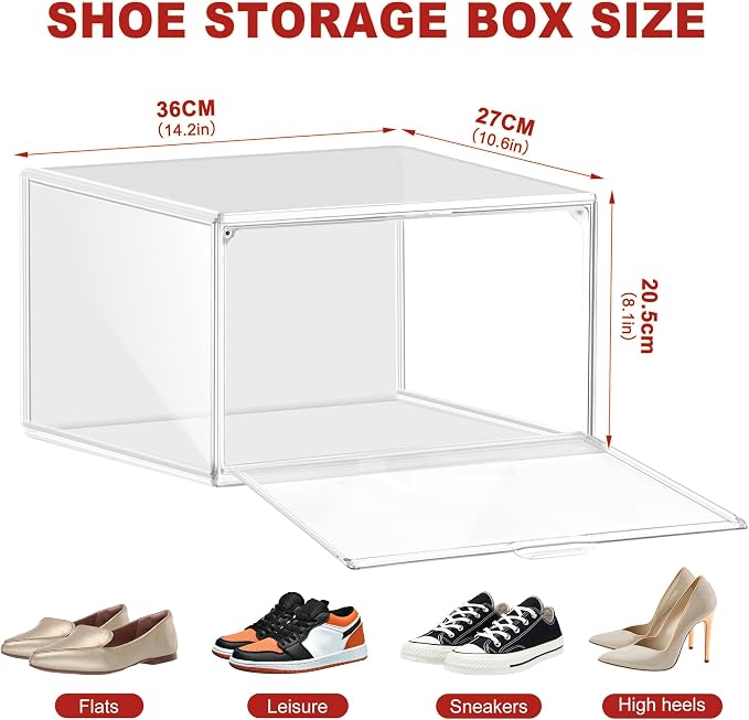 12 Pack Clear Shoe Organizer for Closet, Large Stackable Sneaker Boxes Shoe Display Box Handbag Organizer Plastic Storage Bins with Magnetic lids - Image 3