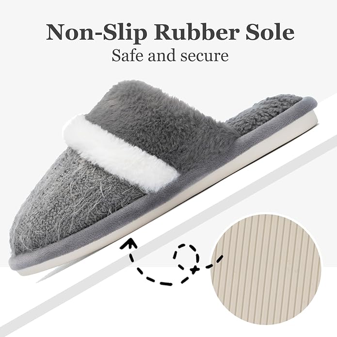 MAXTOP Womens Cozy Memory Foam Slippers Soft Warm Slip On Faux Fur House Slippers,Anti-Skid Rubber Sole,Creative Gifts for Women Mom Girlfriend