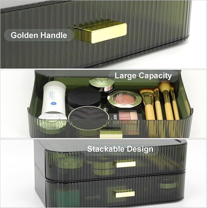 Makeup Organizer Drawers Stackable, Bathroom Vanity Organizers and Storage, Great for Cosmetics, skincare, Lipsticks, Nail Care (Green,1 Drawer) - Image 3