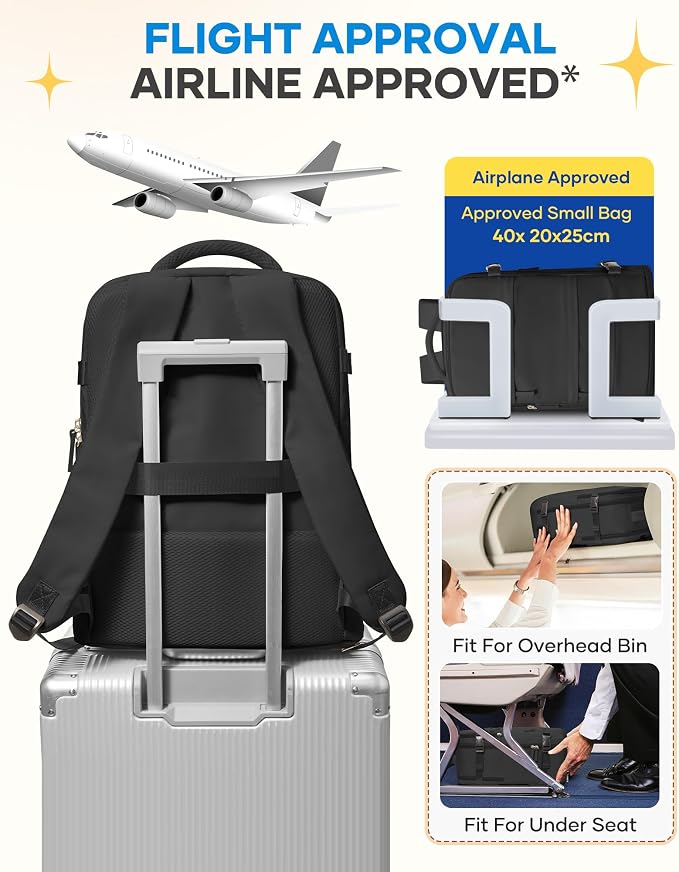 coofay Large Black Travel Backpack For Women Men Airline Approved Carry On Backpack Flight Approved Waterproof Sports Luggage Backpacks Casual Daypack Small Hiking Backpacks - Image 8