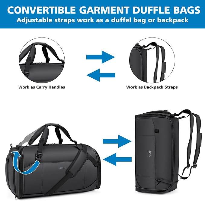 Convertible Garment Bags for Travel - Carry on Garment Duffle Bag with Backpack Straps for Men Women, 4 in 1 Large Travel Duffel Bags with Shoes Compartment Hanging Suit Dress Weekender Bag - Image 2