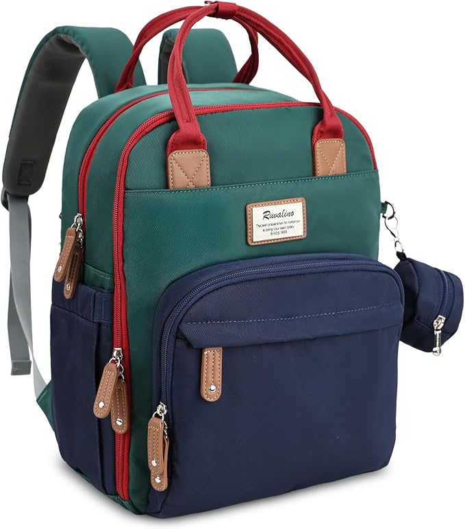 RUVALINO Diaper Bag Backpack-Multifunction Baby Travel Bag with Changing pad, Insulated Bottle Holders & Pacifier Case, Large Capacity, Waterproof, Red-Green-Blue by RUVALINO