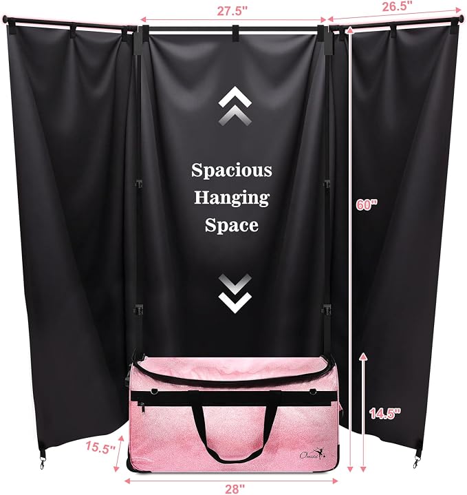 Dance Bag with Garment Rack and Curtain, 28" Rolling Dance Competition Duffle Bag with Garment Rack | Portable Dance Changing Room Suitcase for Dancers Athlete Livestreamer Cheerleaders - Image 5