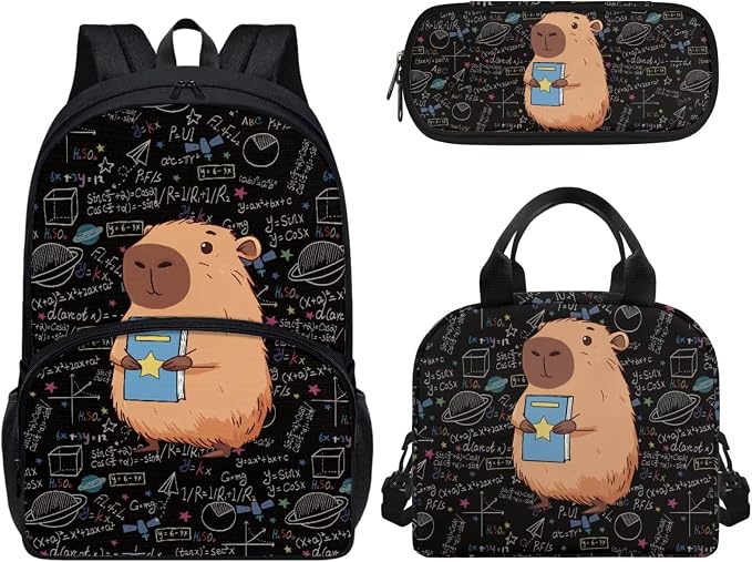 Capibala Math Backpack for Boys Bookbag Lunch Box Set with Pencil Case 3 In 1 Kids Elementary School Bags Daypack Travel Bagpack by Wideasale