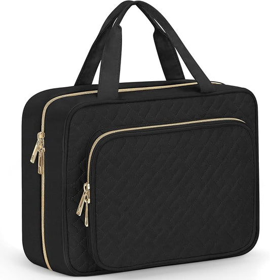 Wedama Toiletry Bag for Women, Medium Cosmetic Travel Bag, Hanging Toiletry Bag for Bathroom, Thickened PVC Waterproof Makeup Bag, Toiletries Bag for Travel Business Trips and Camping, Black by Wedama
