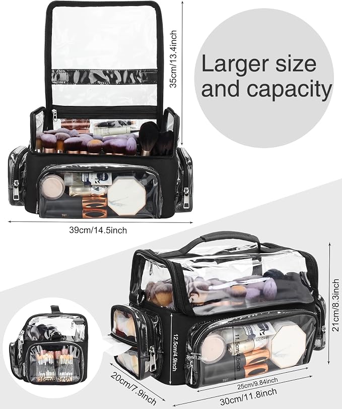 Makeup Brush Case, Extra Large Makeup Brush Bag XL Professional Makeup Artist Must Haves Travel Case with Stand Up Brush Slots Cosmetic Organizer Bag, Full Open Easy to Access, with Adjustable Strap - Image 5