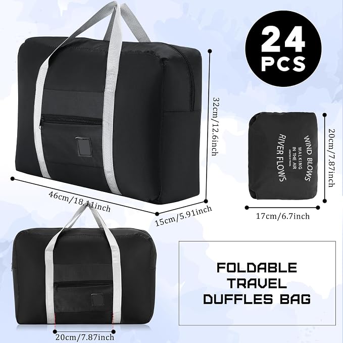 Sweetude 24 Pcs Travel Duffel Bags Bulk Foldable Luggage Bag Women Men Waterproof Carry Tote with Trolley Sleeve for Gym, Overnight, Airlines(Black) - Image 2