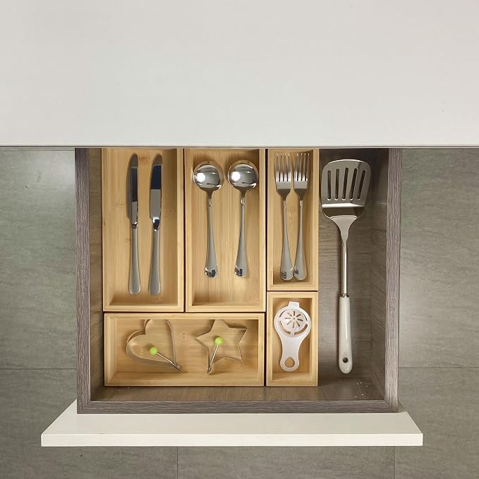 bamboo drawer organizer Set,expandable drawer dividers,wooden storage organizers,drawer organizers for kitchen, bathroom,flatware,Tea Bag Organizer (1 X 5PCS Natural) - Image 5