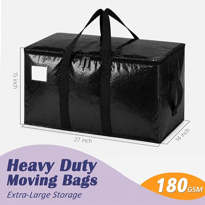 Songrey Heavy Duty Moving Bags, 8 Pack Large Storage Bags with Zipper & Handles, Waterproof Totes Bags for Clothes Packing, Moving, College Supplies, Home Organization - Image 2