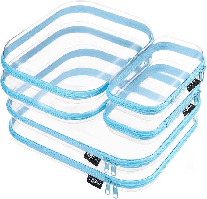 YQBRAO 6 Pack Sky Blue Clear Hard Shell Zipper Case, 1.2mm Heavy Duty Multi-Size Organizer Pouches for Home & Travel, Crush-Proof Storage Bags for Essentials, Toys & Toiletries (2L, 2M, 2S) by Unknown