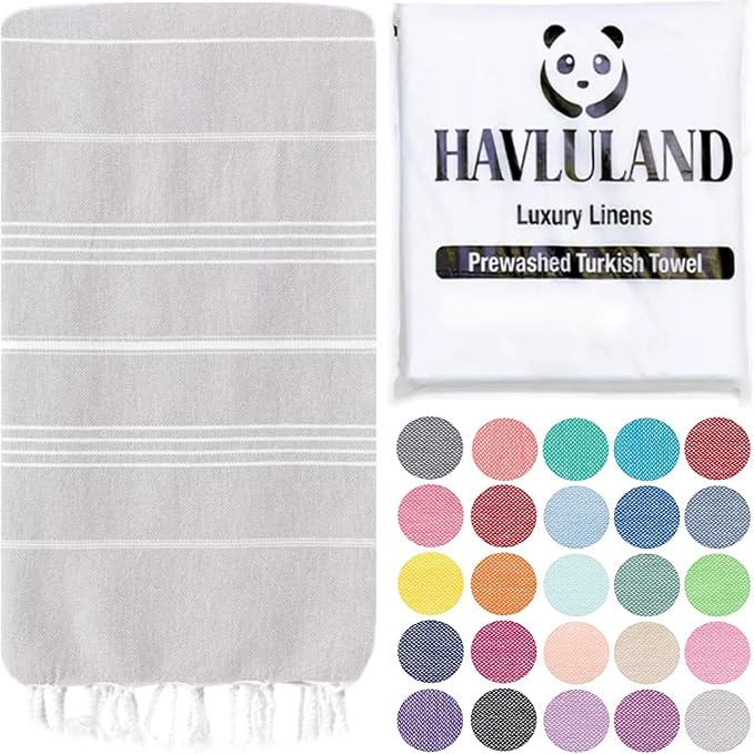 HAVLULAND Turkish Beach Towels, Oversized 40"x72" Turkish Bath Towel, Highly Absorbent Quick Dry Sand Free Beach Towels for Beach Pool Spa Gym Yoga Travel Camping Picnic Blanket - Light Grey by Havluland