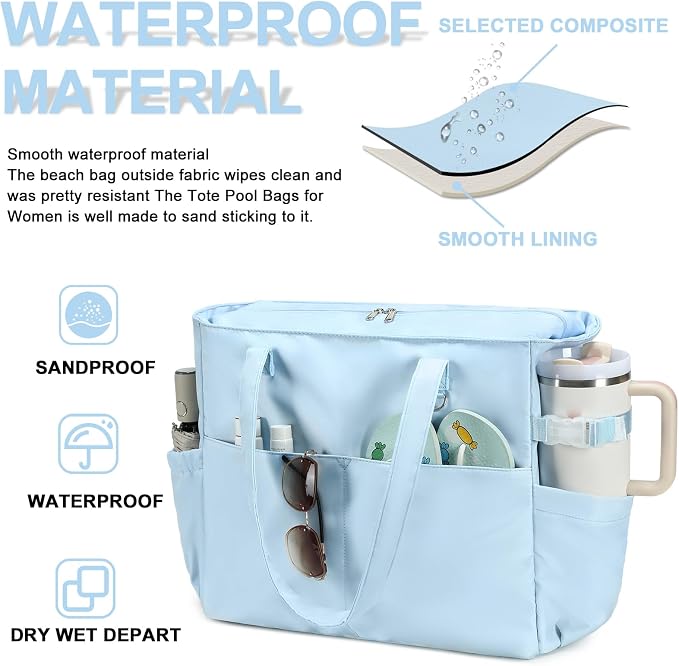 Bluboon Waterproof Beach Tote Pool Bags for Women Ladies Extra Large Carry On Bag With Wet Compartment for Weekender Travel - Image 3