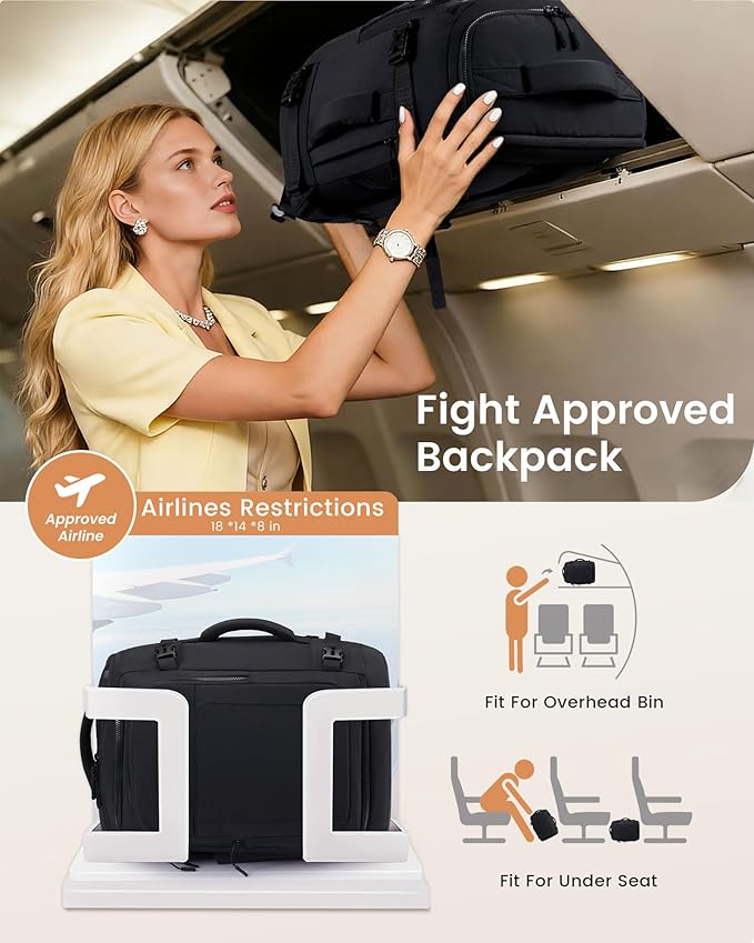 LOVEVOOK Travel Backpack for Women & Men, 40L TSA Approved Carry On Backpack with 3 Packing Cubes, Waterproof Weekender Overnight Bag, Business Travel Essentials, Beige-Black-Orange - Image 6