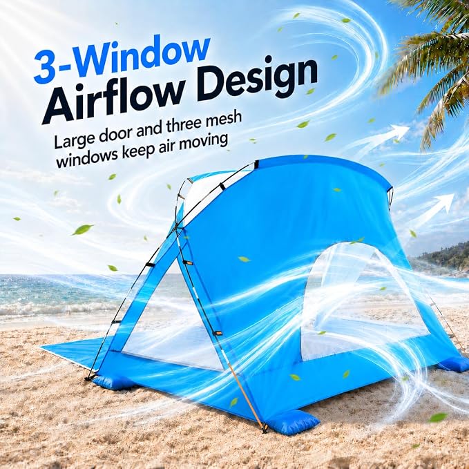 Beach Tent, Portable Sun Shelter for 2/3/4/6-8 Person with UPF 50+ UV Protection, Easy Setup Waterproof Beach Shade Canopy Cabana for Family Outdoor and Picnics, Fishing with Carrying Bag - Image 5
