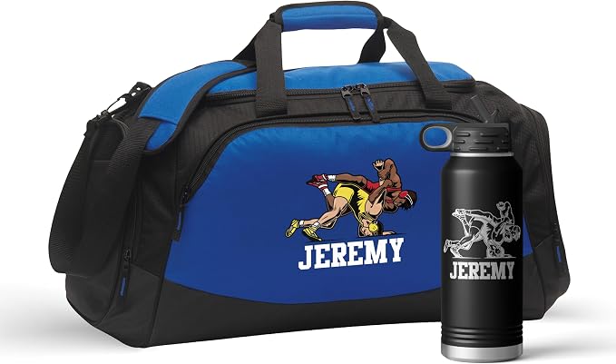Alterd Industries Wrestling Duffel Bag - Personalized Wrestler Gym Bag, Girls Wrestling, wrestling bags for boys, Water Bottle, Backpack, Accessories (Male Wrestler, Blue/Black, Bag/Bottle Combo) by VitalSignsNW