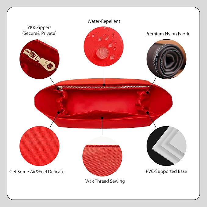Soft Nylon Purse Organizer Insert for Lv Neverfull MM Tote Bag, Waterproof Lightweight Luxury Neverfull MM Organizer Red, Handbags Divider Inner Shaper with Cup Holder & Zipper Pocket - Image 3