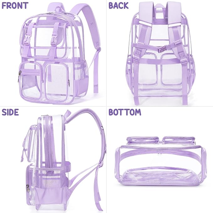 Fimibuke Clear Backpack for Girls - 3 PCS Heavy Duty Kids Boys Clear Bags Schoolbag Large Transparent PVC Bookbag with Lunch Box Pencil Case Set for Travel School Concert Stadium Events Backpacks - Image 7