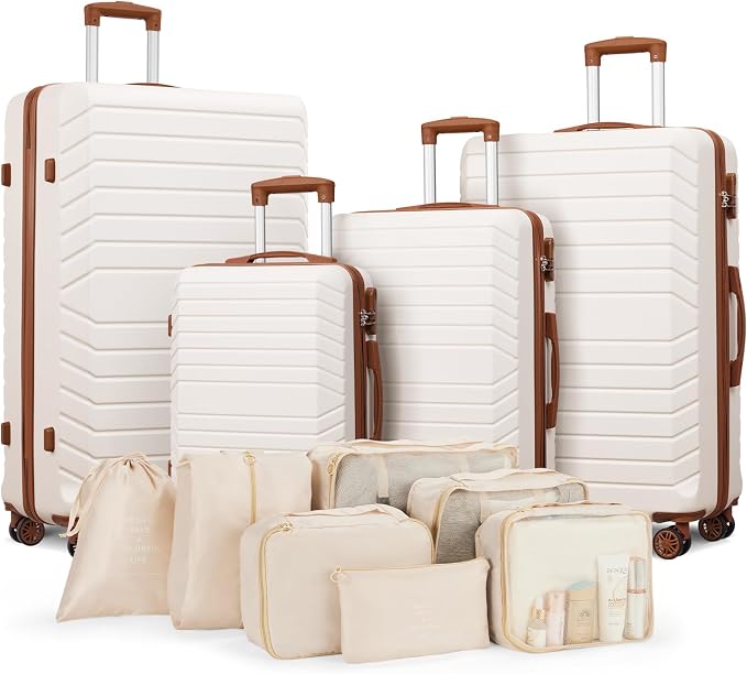(32″, 28″, 24″, 20″)11 Piece Travel Luggage Sets for Women, 4 Piece Hardshell Suitcase Set, 20inch Carry on Luggage with Wheels, 24inch 28inch 32inch Checked Luggage with 7PC Organize Bags by Suitour