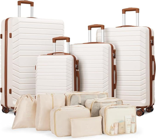 (32″, 28″, 24″, 20″)11 Piece Travel Luggage Sets for Women, 4 Piece Hardshell Suitcase Set, 20inch Carry on Luggage with Wheels, 24inch 28inch 32inch Checked Luggage with 7PC Organize Bags by Suitour
