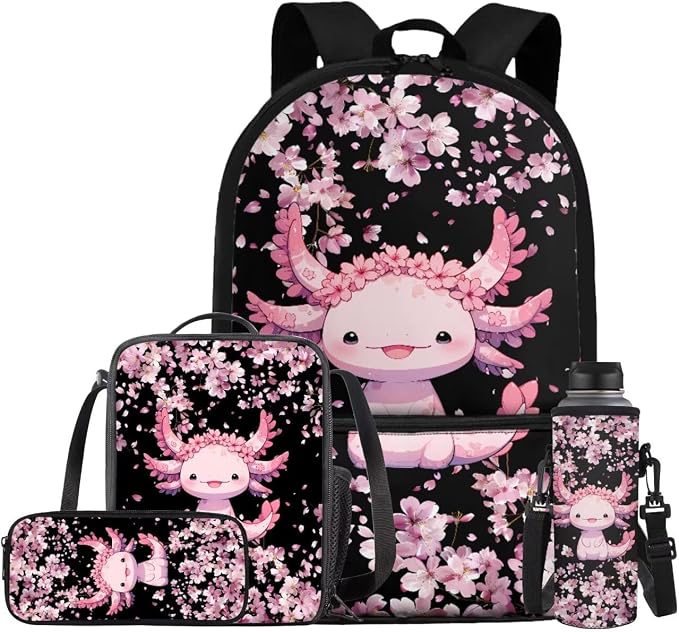 Axolot Back to School Backpack for Girls with Lunch Bag Elmentary Middle School Bags Bookbag Large Capacity Backpack Casual Sports Bookbag Back Pack for Travel and Daily Use by Bivxisrvo