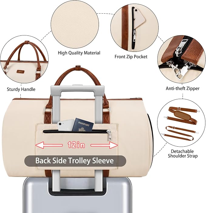 Convertible 2-in-1 Garment Bags for Travel, 50L Carry On Garment Duffle Bag With Shoe Compartment Large Weekender Bag for Women Men Hanging Suitcase Suit Travel Duffel Overnight Bags 4pcs Set - Image 4