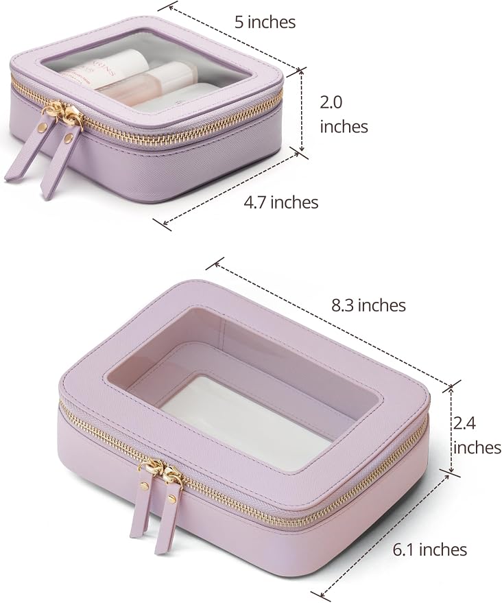 Popvibe Clear Makeup Case Toiletry Bag Travel Medium Clear Cosmetic Bag with Zipper, Make Up Bag Organizer Traveling TSA Approved Transparent Bag Car for Essentials, Mini & Medium, Purple - Image 2