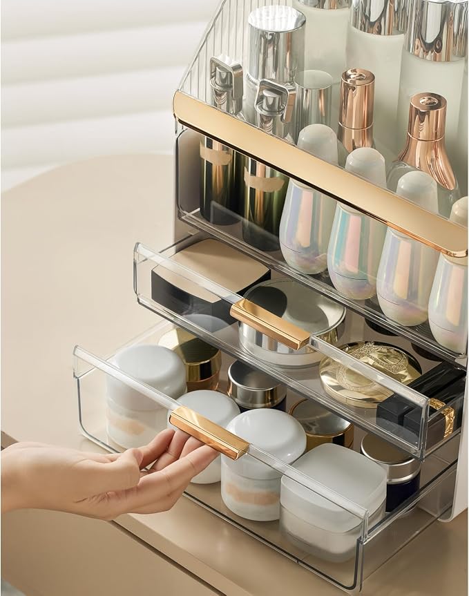 Omeily Large Makeup Organizer Countertop Vanity Organizer Cosmetic Organizer Makeup Storage Box Bathroom Counter Organizer Perfume Skincare Organizers Gift Women Girls Clear Design Easy Visibility - Image 7