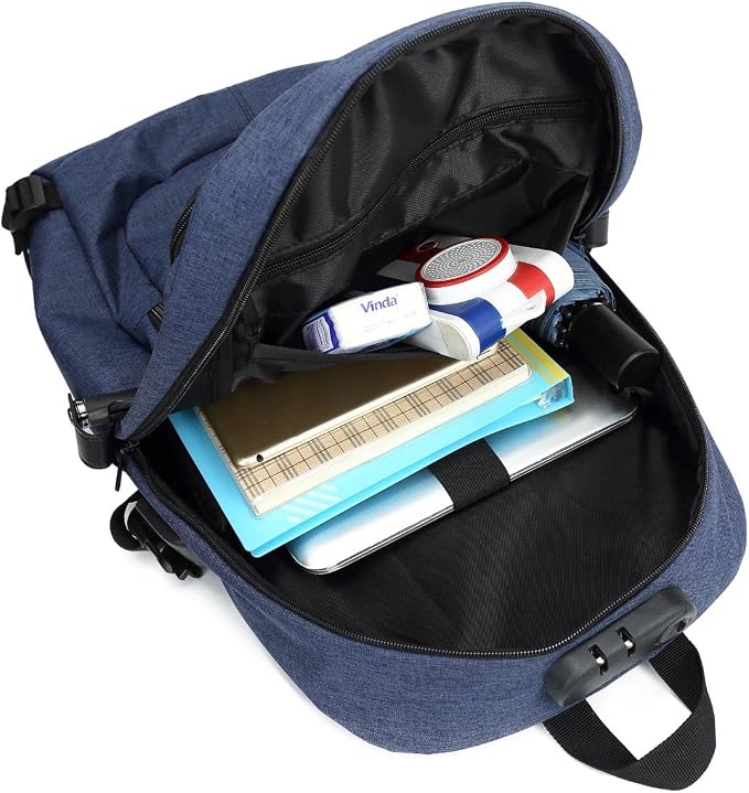 Varietyathletics 19" Laptop Backpack and Organizer Case Set USB Headset Port Anti-Theft Waterproof Travel Work College (Navy) - Image 3