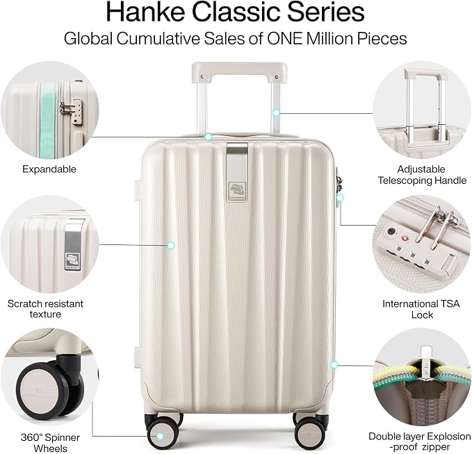 Hanke 29 Inch Expandable Checked Luggage Lightweight PC Hard Shell Luggage Suitcases with Wheels Travel Luggage Rolling Large Suitcase Travel Luggage Bag for Study Abroad.(Ivory White) - Image 5