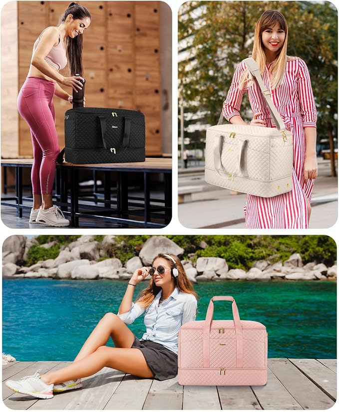Duffle Bag for Travel, 40L Weekender Bag with Shoe Compartment, Carry On Overnight Bag for Women with Toiletry Bag Duffel Bags with Wet Pocket for Gym Hospital Bags for Labor and Delivery Beige - Image 7