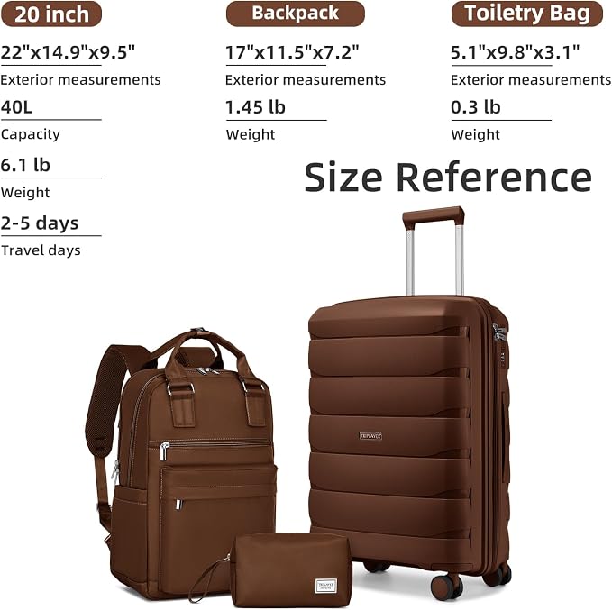 Carry On Luggage 22x14x9 Airline Approved, 22 Inch PP Hardshell Luggage Carry-on Suitcase with Spinner Wheels, Carry On Suitcase Set for Women(Mocha - Image 6
