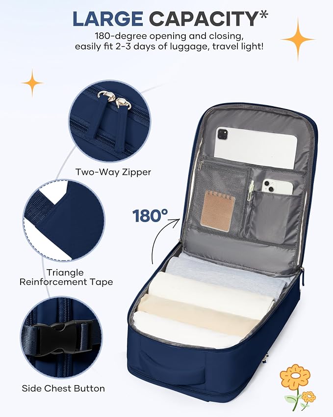 coofay Travel Backpack Carry On Backpack Personal Item Travel Bag Mochila De Viaje Carry On Backpack For Airplanes Traveling Backpack For Women Gym Backpacks College Backpacks Sapphire Blue - Image 6