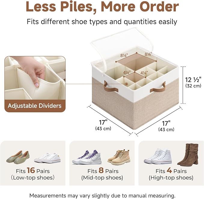 StorageWorks Shoe Organizer for Closet, Brown & White | Foldable, Adjustable Dividers, For Heels & Sneakers, Fits 16-32 Pairs - Image 3