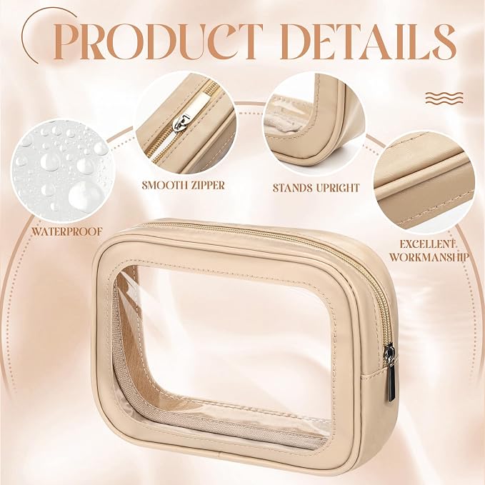Abbylike 10 Pcs Clear Makeup Bags Bulk Tsa Approved Clear Toiletry Bags with Zipper PU Leather Waterproof Travel Makeup Organizer for Women Wedding Bridal DIY Gifts Bachelorette Party (Nude) - Image 4