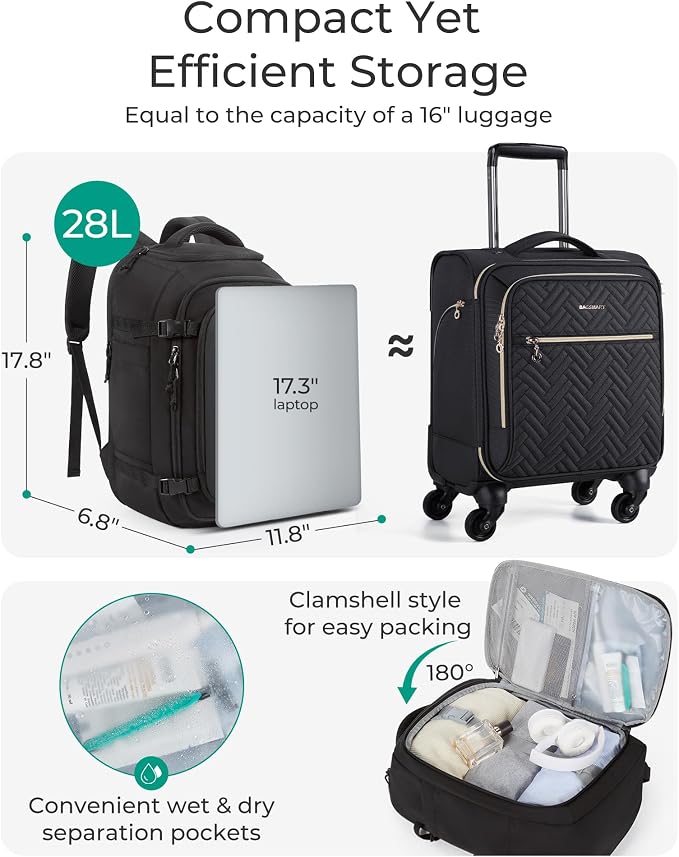 BAGSMART 28L Travel Backpack, Water-Resistant, USB Port, 17.3" Laptop, Pink - Image 4