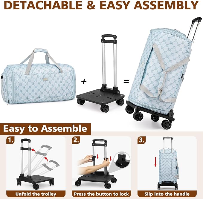 Rolling Garment Bags for Travel - Carry on Convertible Garment Duffle Bags with Wheels for Men Women, 4 in 1 Large Travel Duffel Bags with Shoes Compartment Hanging Suit Dress Weekender Bag 4pcs Set - Image 6