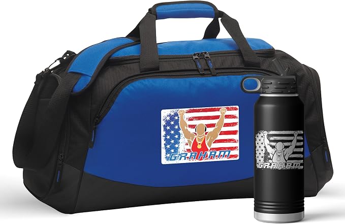 Alterd Industries Wrestling Duffel Bag - Personalized Wrestler Gym Bag, Girls Wrestling, wrestling bags for boys, Water Bottle, Backpack, Accessories (USA Wrestler, Blue/Black, Bag/Bottle Combo) by VitalSignsNW