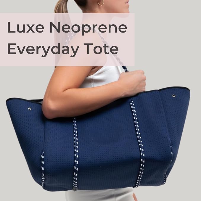 POPUPS Large Neoprene Tote Bag for Women - Everyday Designer Handbag for Travel Work and Beach with Pockets and Zipper Pouch - Image 3