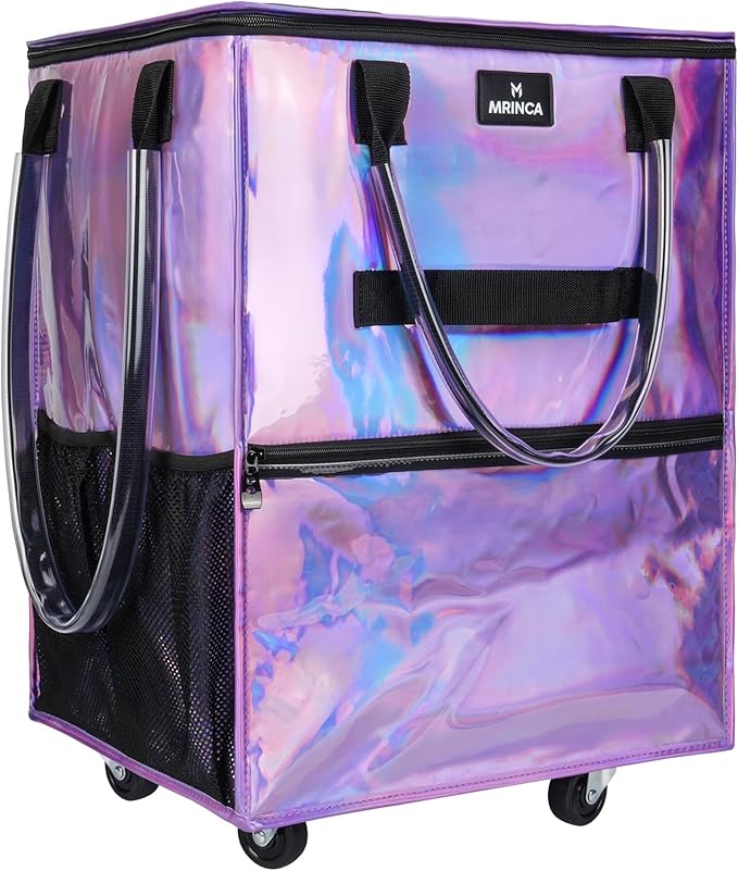 Large Reusable Grocery Bag On 5 Wheels, 130L Foldable Rolling Tote Bag, Heavy Duty Shopping Cart with Multiple Pockets, Rolling Grocery Bag, Zipper Closure & Handles for Shopping Travel, Purple by Unknown