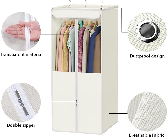 Univivi Garment Bags for Hanging Clothes, 2 Pack Large Clothes Storage Bags Closet Organizer with Clear Window, Premium Hanging Garment Storage Bag for Suits, Coats, Dresses, 40" (Beige) - Image 5