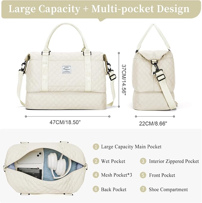 Weekender Bags for Women, Carry on Overnight Weekend Travel Duffel Bag with Shoes Compartment &Toiletry Bag, Personal Item Bag for Travel Business Trips Sport Hospital - Image 3