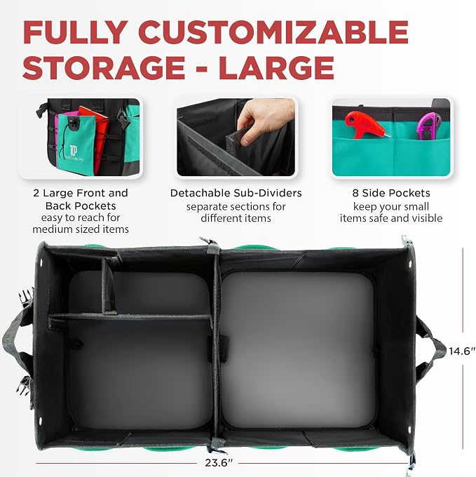 Teal Car Trunk Organizer for SUV & Auto Cargo Storage, Large | Fits Cars, SUVs & Trucks Reduces Trunk Clutter Keeps Items Within Reach Great for Shopping Easy Storage Car Accessories - Image 2