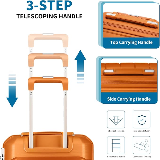 Somago 20-Inch Carry-On Suitcase with TSA Lock, Waterproof, Lightweight, Polypropylene, Sunset Orange, 5-Year Warranty - Image 3