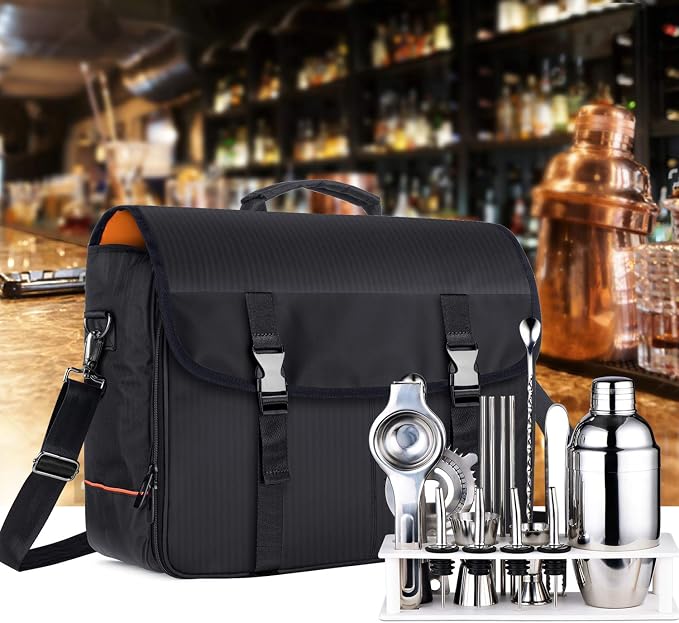CURMIO Bartender Bag, Travel Bag for Bar Tools Set, Bartender Kits Storage with Padded Compartments for Wine Bottles, for Home Indoor Outdoor Patio Party, Black (Bag ONLY) - Image 7