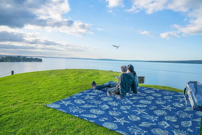 WEKAPO Beach Blanket Waterproof Sandproof Oversized, Extra Large Beach Mat Sand Free, Lightweight & Compact Sand Free Mat with 5 Stakes & 4 Corner Pockets - Image 9