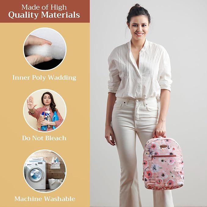 Maison d' Hermine Backpack for Women Men Cotton Shoulder Multipurpose Rucksack with Small Pouch Lightweight Multi Pocket Bag for Travel Beach Perfect for Spring Summer (Romantic Poppy - Saumon) - Image 3