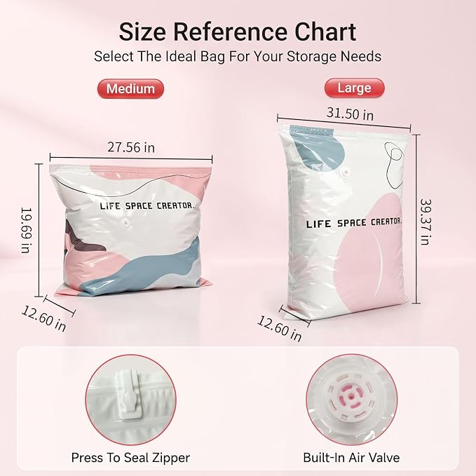 3PCS No Pump Vacuum Storage Bags, No Pump Large Vacuum Storage Compression Bags, Thick Airtight Reusable Organizer for Clothes Comforters Travel Moving Closet Storage(L) - Image 5