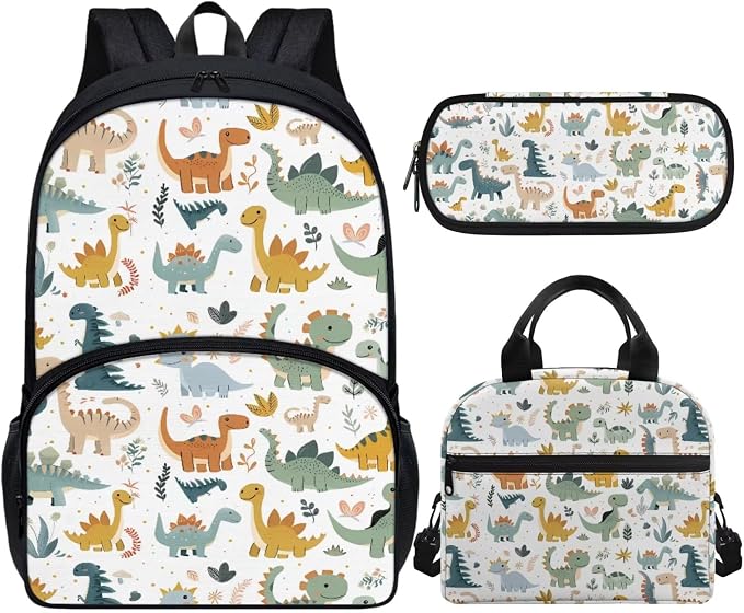 Dinosaur Kids Backpack Boys Girls for Preschool Child Bookbag Preschool Backpack Primary Elementary School Bags with Lunch Bag and Pencil Case, 3Pcs by Vanideaoty