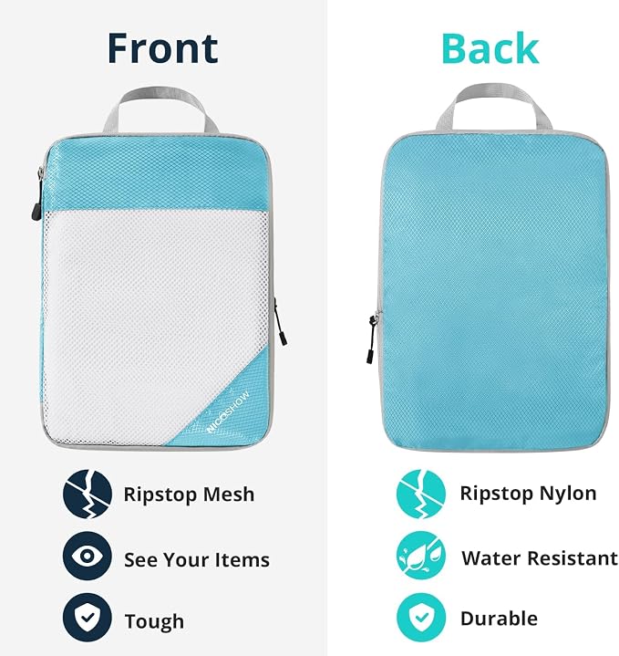 9 Set Compression Packing Cubes for Travel - Compressible, Lightweight, and Space-Saving Packing Cubes, Travel Essentials for Women, Teal - Image 5